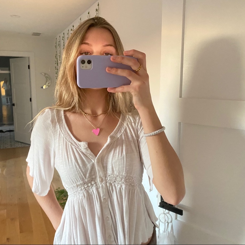 white flowy button down detailed top